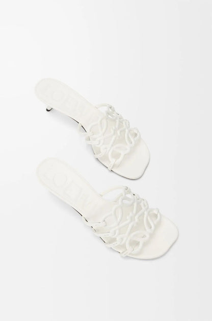 L-O-E-W-E Petal Anagram Slide in Soft Calfskin – Luxury Women Footwear (White)