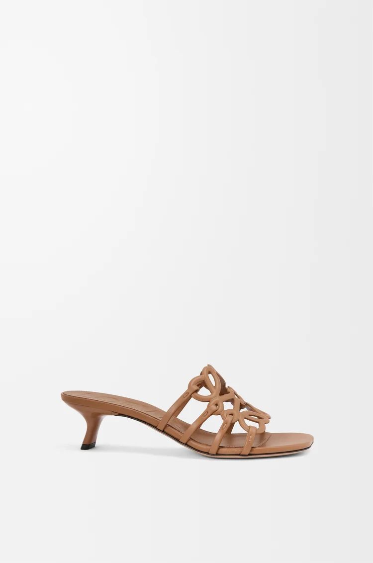 L-O-E-W-E Petal Anagram Slide in Soft Calfskin – Luxury Women Footwear (Brown)