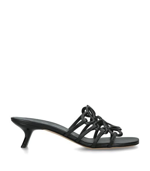 L-O-E-W-E Petal Anagram Slide in Soft Calfskin – Luxury Women Footwear (Black)