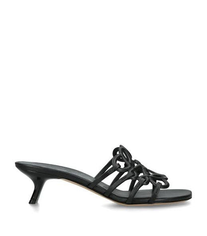 L-O-E-W-E Petal Anagram Slide in Soft Calfskin – Luxury Women Footwear (Black)