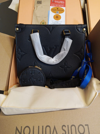 L-O-U-I-S V-U-I-T-T-O-N OnTheGo Handbag with Pouch – 2PC Luxe Women Bag Set (Black-2)