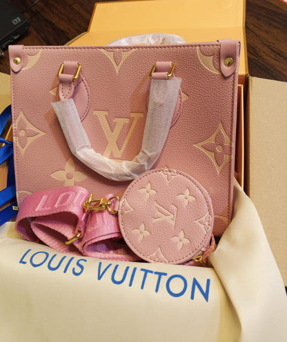 L-O-U-I-S V-U-I-T-T-O-N OnTheGo Handbag with Pouch – 2PC Luxe Women Bag Set (Pink)
