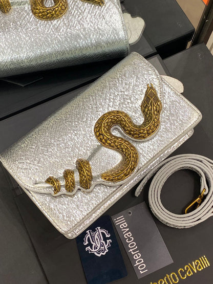 R-O-B-E-R-T-O C-A-V-A-L-L-I Python Motif Shoulder Bag – Luxury Women Bag (White)