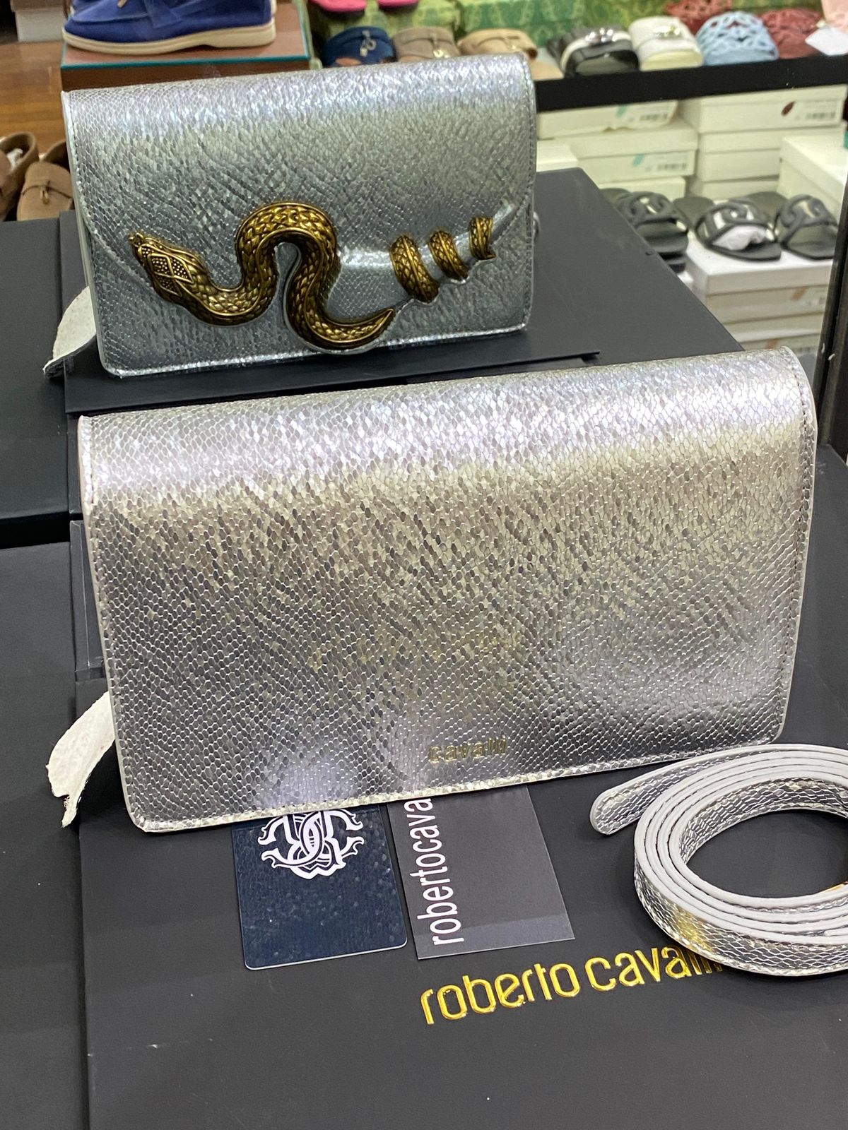 R-O-B-E-R-T-O C-A-V-A-L-L-I Python Motif Shoulder Bag – Luxury Women Bag (White)