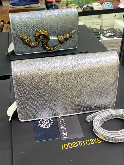 R-O-B-E-R-T-O C-A-V-A-L-L-I Python Motif Shoulder Bag – Luxury Women Bag (White)