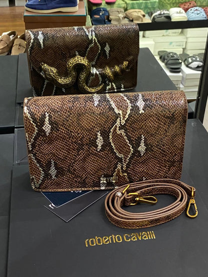 R-O-B-E-R-T-O C-A-V-A-L-L-I Python Motif Shoulder Bag – Luxury Women Bag (Brown-2)