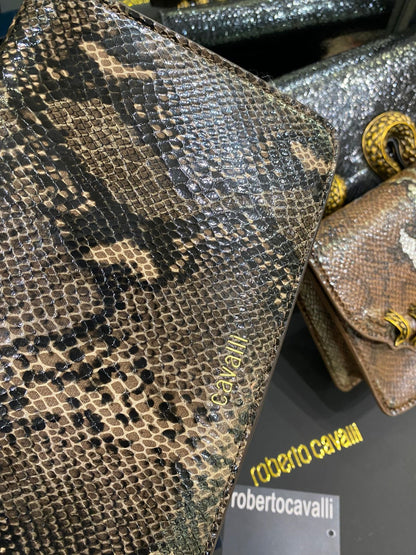 R-O-B-E-R-T-O C-A-V-A-L-L-I Python Motif Shoulder Bag – Luxury Women Bag (Brown-1)