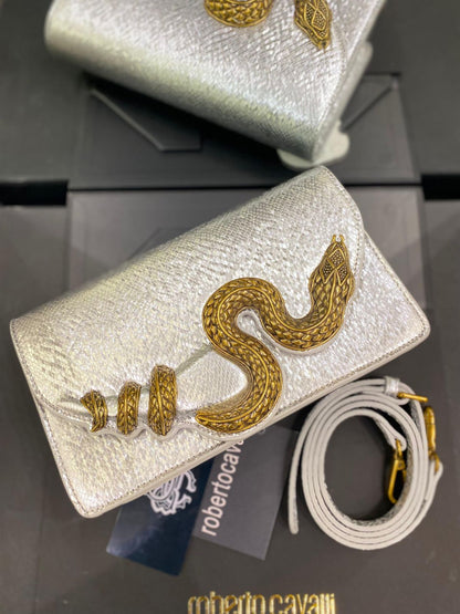 R-O-B-E-R-T-O C-A-V-A-L-L-I Python Motif Shoulder Bag – Luxury Women Bag (White)