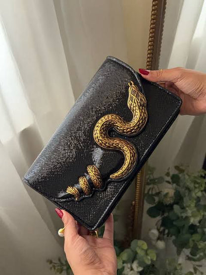 R-O-B-E-R-T-O C-A-V-A-L-L-I Python Motif Shoulder Bag – Luxury Women Bag (Black)