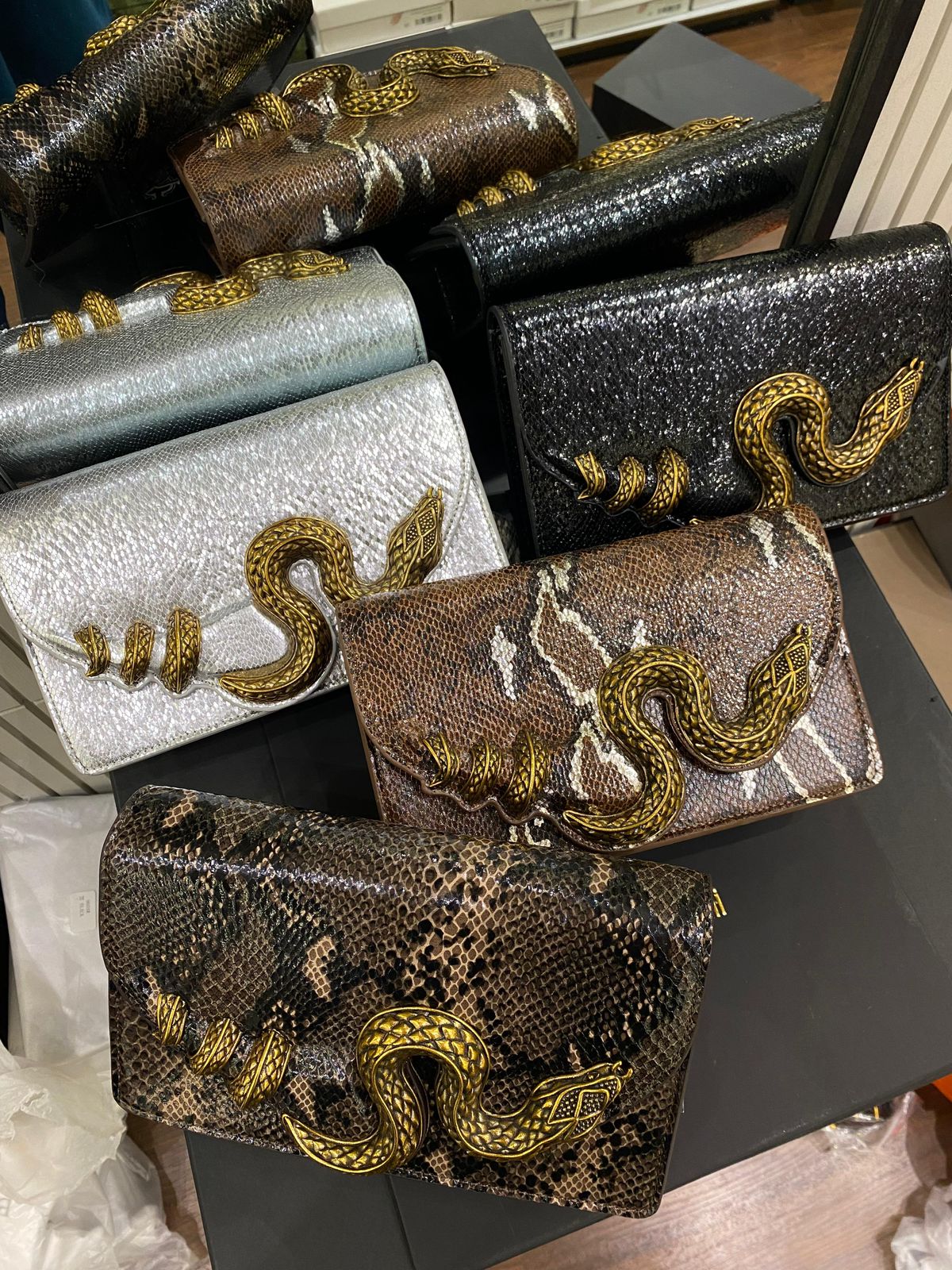 R-O-B-E-R-T-O C-A-V-A-L-L-I Python Motif Shoulder Bag – Luxury Women Bag (Brown-1)
