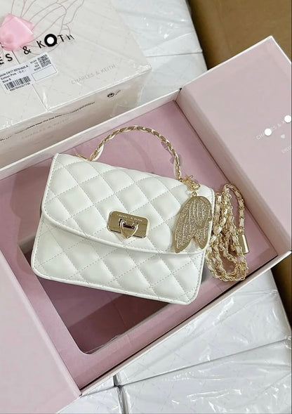 C-H-A-R-L-E-S & K-E-I-T-H Cressida Quilted Top Handle Bag – Elegant Luxe Women Bag (White)