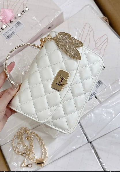 C-H-A-R-L-E-S & K-E-I-T-H Cressida Quilted Top Handle Bag – Elegant Luxe Women Bag (White)