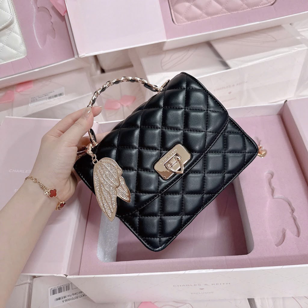 C-H-A-R-L-E-S & K-E-I-T-H Cressida Quilted Top Handle Bag – Elegant Luxe Women Bag (Black)