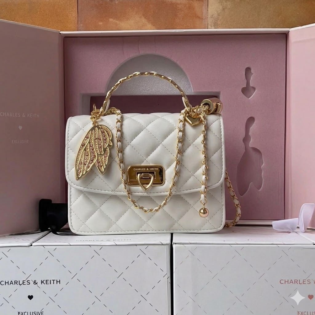 C-H-A-R-L-E-S & K-E-I-T-H Cressida Quilted Top Handle Bag – Elegant Luxe Women Bag (White)