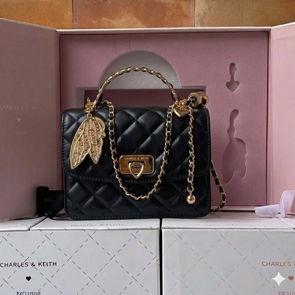 C-H-A-R-L-E-S & K-E-I-T-H Cressida Quilted Top Handle Bag – Elegant Luxe Women Bag (Black)