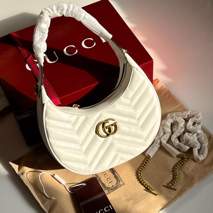 G-U-C-C-I GG Marmont Half-Moon Mini Bag – Elegant Luxe Women Bag (White)