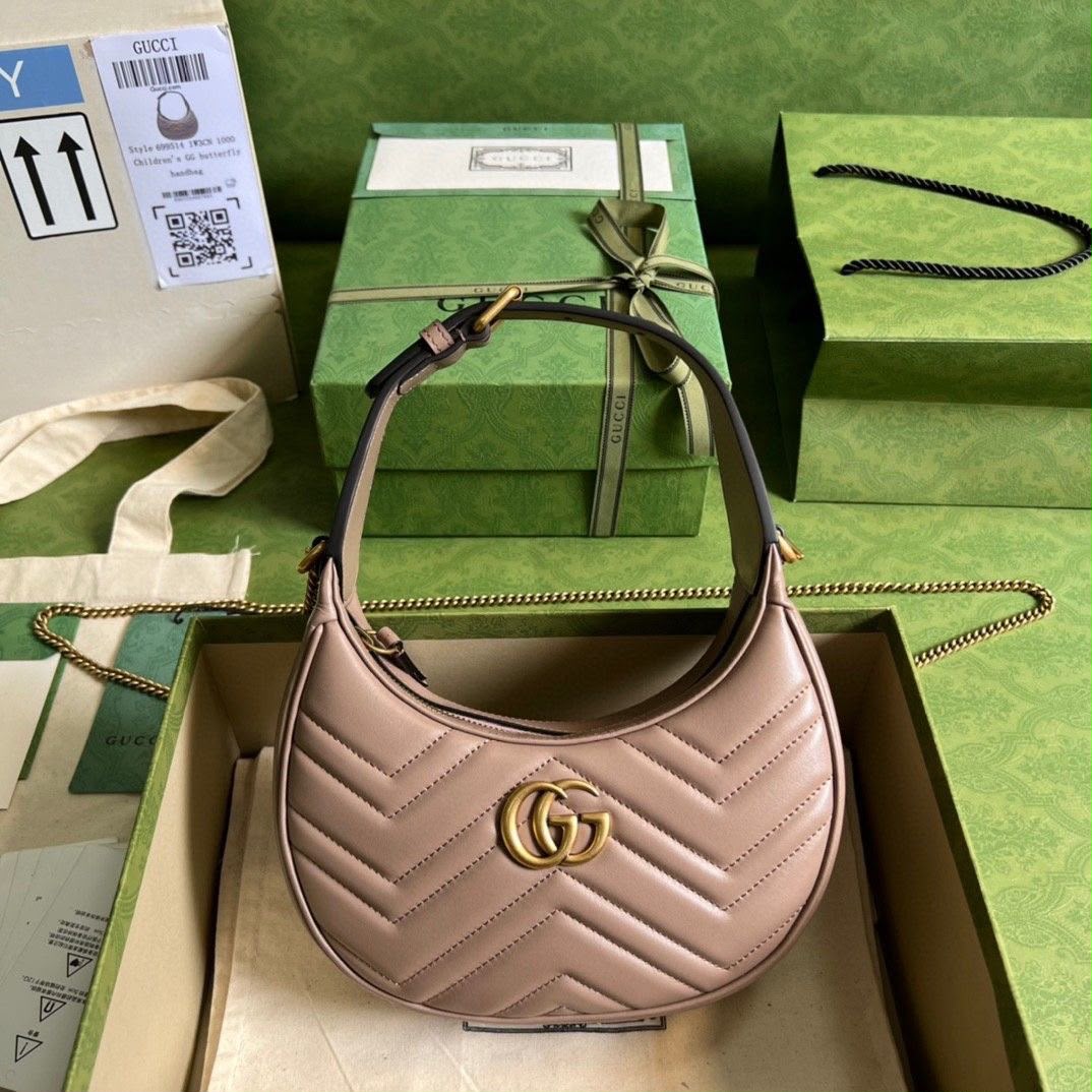 G-U-C-C-I GG Marmont Half-Moon Mini Bag – Elegant Luxe Women Bag (Beige)