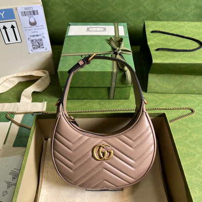 G-U-C-C-I GG Marmont Half-Moon Mini Bag – Elegant Luxe Women Bag (Beige)