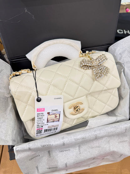 C-H-A-N-E-L Quilted Mini Top Handle Rectangular Flap Bag – Luxury Women Bag (White)
