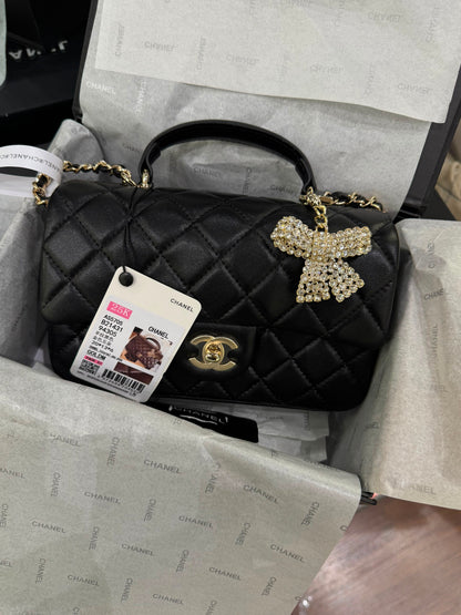 C-H-A-N-E-L Quilted Mini Top Handle Rectangular Flap Bag – Luxury Women Bag (Black)