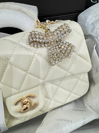 C-H-A-N-E-L Quilted Mini Top Handle Rectangular Flap Bag – Luxury Women Bag (White)