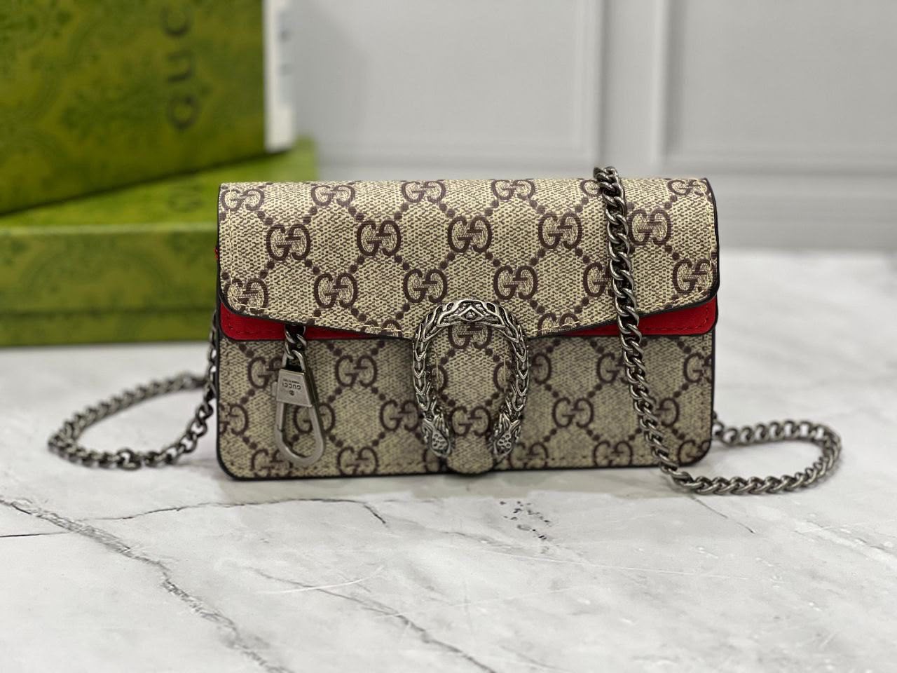 G-U-C-C-I Dionysus GG Supreme Mini Crossbody Bag – Signature Luxe Women Bag (Red))