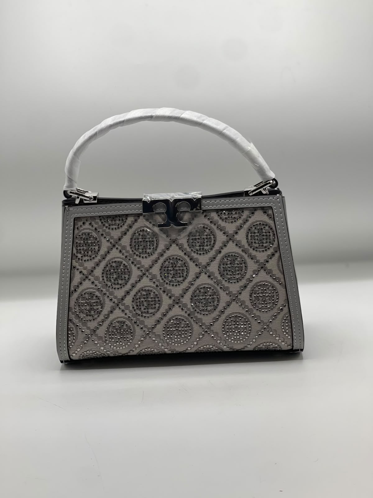 T-O-R-Y B-U-R-C-H Eleanor T Monogram Hotfix Mini Satchel – Signature Luxe Women Bag (Silver)