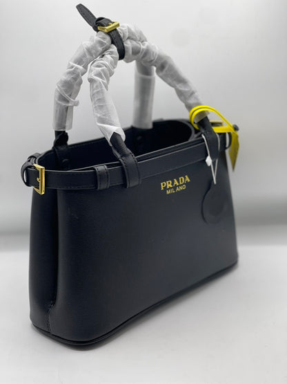 P-R-A-D-A Buckle Small Handbag with Double Belt – Elegant Luxe Women Bag (Black)
