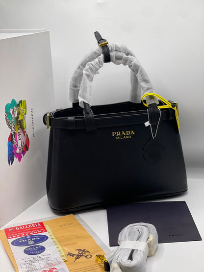P-R-A-D-A Buckle Small Handbag with Double Belt – Elegant Luxe Women Bag (Black)