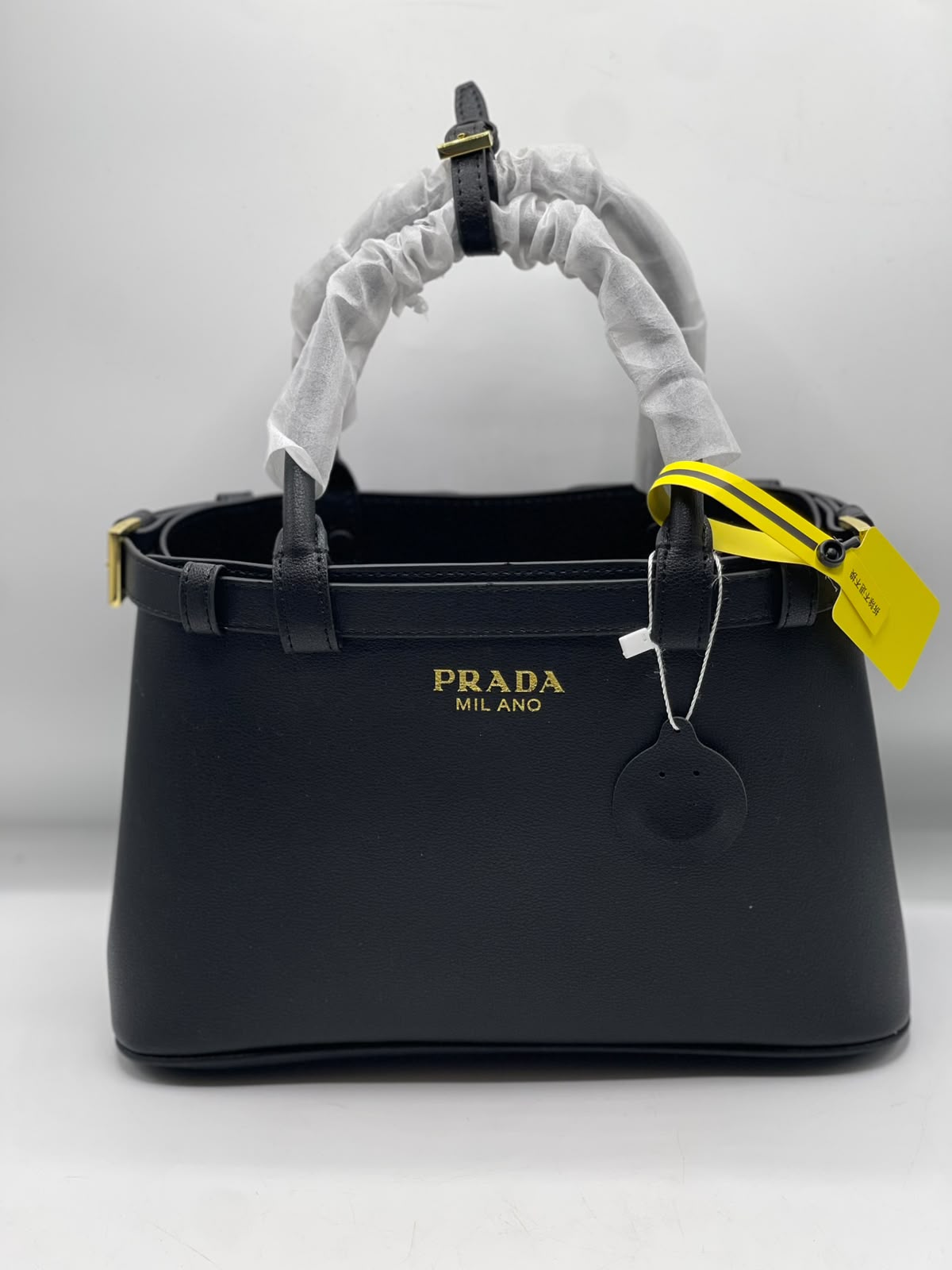 P-R-A-D-A Buckle Small Handbag with Double Belt – Elegant Luxe Women Bag (Black)