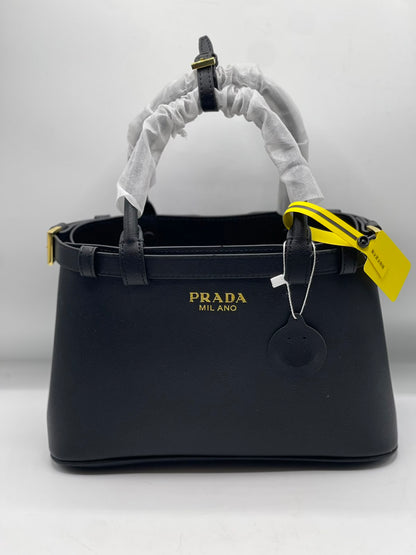 P-R-A-D-A Buckle Small Handbag with Double Belt – Elegant Luxe Women Bag (Black)