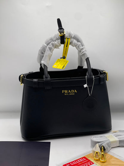 P-R-A-D-A Buckle Small Handbag with Double Belt – Elegant Luxe Women Bag (Black)