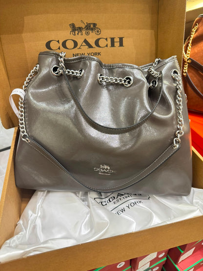 C-O-A-C-H Evelyn Large Shoulder Bag – Signatures Luxe Women Bag (Silver Grey)