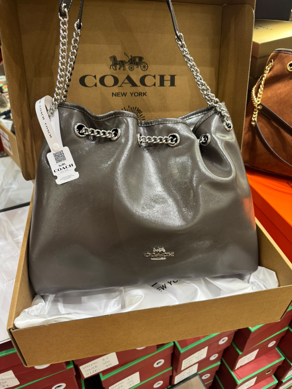 C-O-A-C-H Evelyn Large Shoulder Bag – Signatures Luxe Women Bag (Silver Grey)
