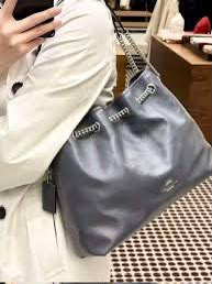 C-O-A-C-H Evelyn Large Shoulder Bag – Signatures Luxe Women Bag (Silver Grey)