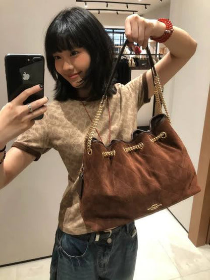 C-O-A-C-H Evelyn Large Shoulder Bag – Signatures Luxe Women Bag (Camel Brown)