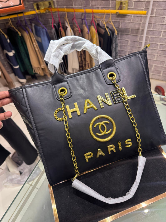 C-H-A-N-E-L Black Deauville Tote – Premium Quality Women Bag | Gold-Tone Hardware