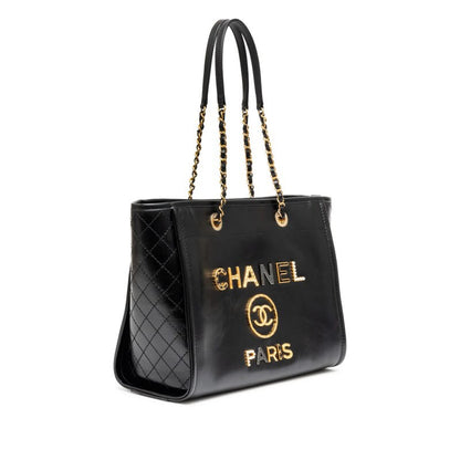 C-H-A-N-E-L Black Deauville Tote – Premium Quality Women Bag | Gold-Tone Hardware