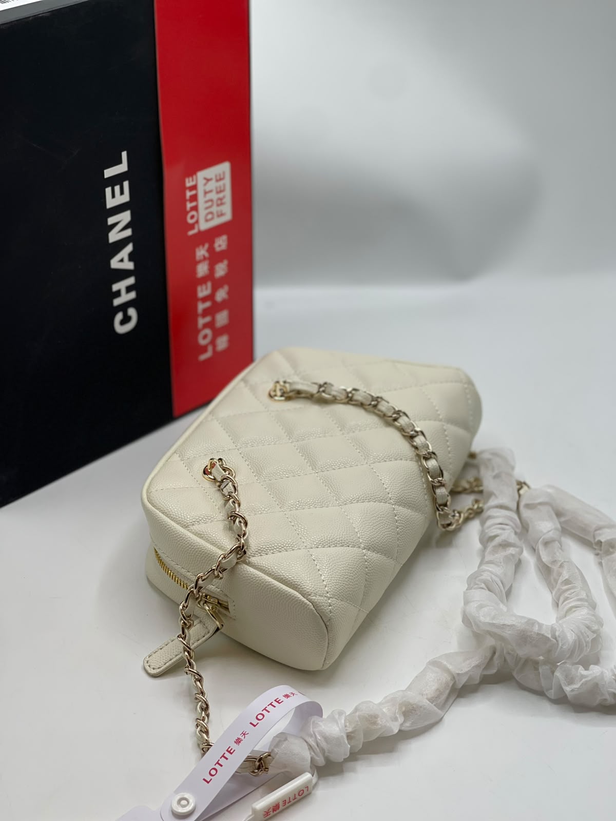 C-H-A-N-E-L Small Bowling Bag – Premium Quality Women Bag | Brand Box & Dust Bag (White)
