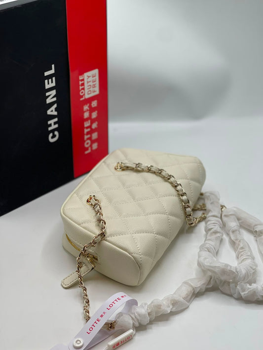 C-H-A-N-E-L Small Bowling Bag – Premium Quality Women Bag | Brand Box & Dust Bag (White)