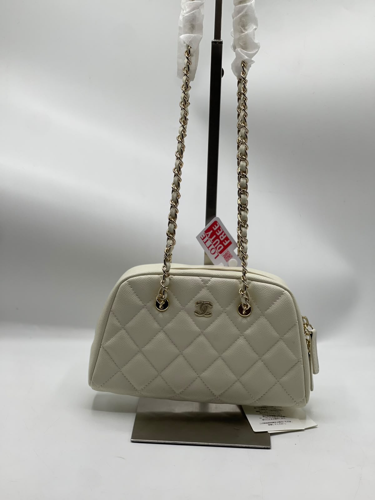 C-H-A-N-E-L Small Bowling Bag – Premium Quality Women Bag | Brand Box & Dust Bag (White)