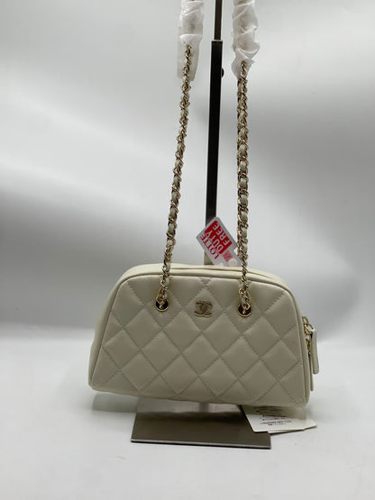 C-H-A-N-E-L Small Bowling Bag – Premium Quality Women Bag | Brand Box & Dust Bag (White)