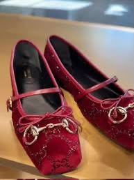 G-U-C-C-I Women's Horsebit Velvet Ballet Pumps – Sequined GG Monogram | Mary Jane Flats | Luxury Women Footwear (Maroon)
