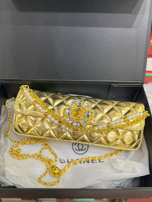 C-H-A-N-E-L Evening Clutch Bag – Luxury Women Bag | Complete Box Packaging (Gold)
