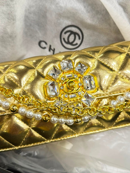 C-H-A-N-E-L Evening Clutch Bag – Luxury Women Bag | Complete Box Packaging (Gold)