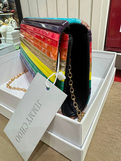 J-I-M-M-Y C-H-O-O Party Envelope Clutch – Premium Quality Women Bag | Glitter Perspex (Multi Color Design B)