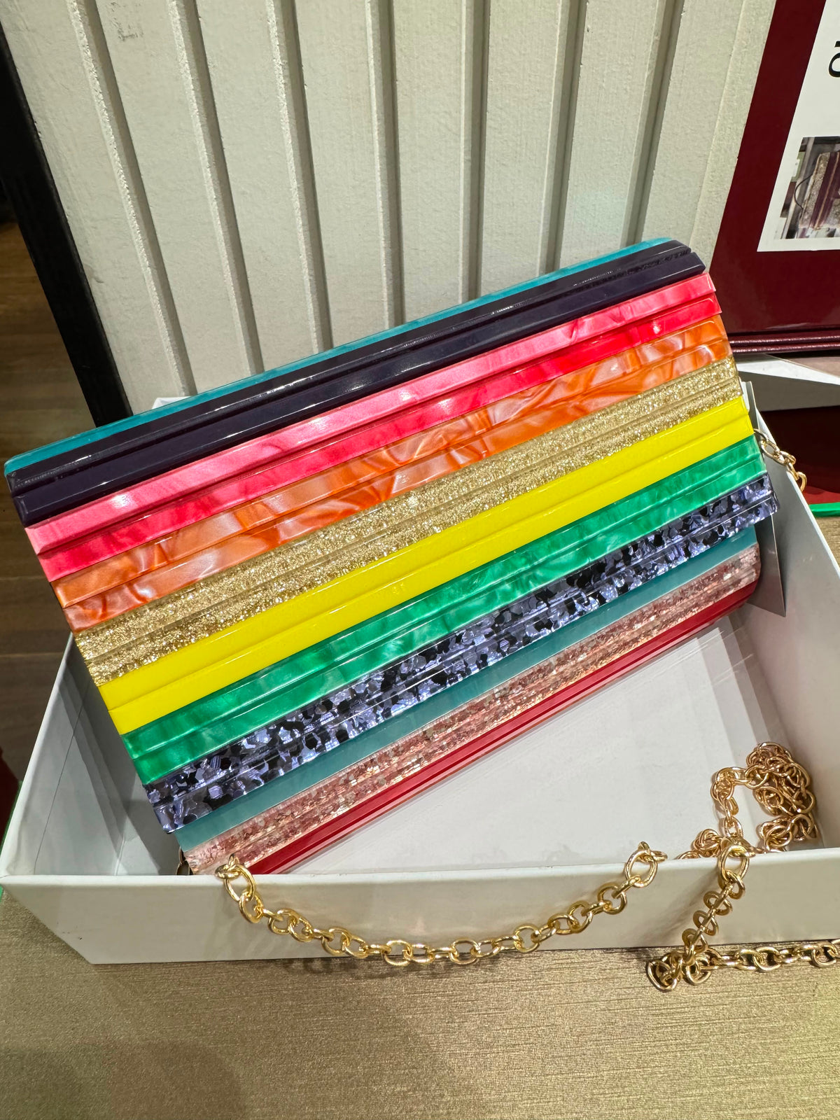 J-I-M-M-Y C-H-O-O Party Envelope Clutch – Premium Quality Women Bag | Glitter Perspex (Multi Color Design B)