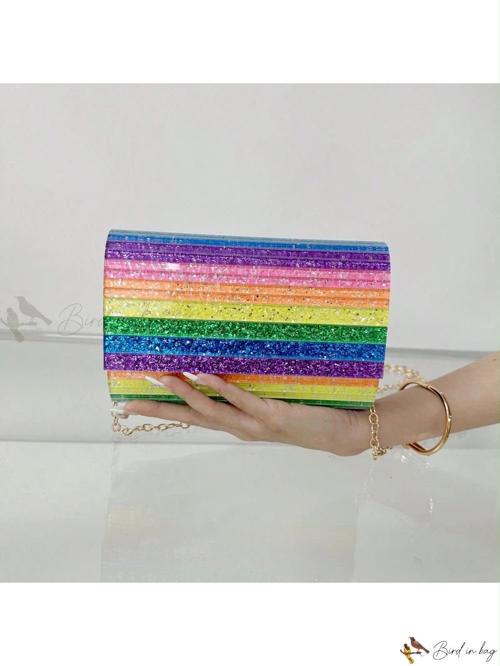 J-I-M-M-Y C-H-O-O Party Envelope Clutch – Premium Quality Women Bag | Glitter Perspex (Multi Color Design B)
