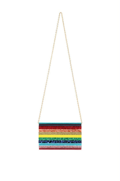 J-I-M-M-Y C-H-O-O Party Envelope Clutch – Premium Quality Women Bag | Glitter Perspex (Multi Color Design B)