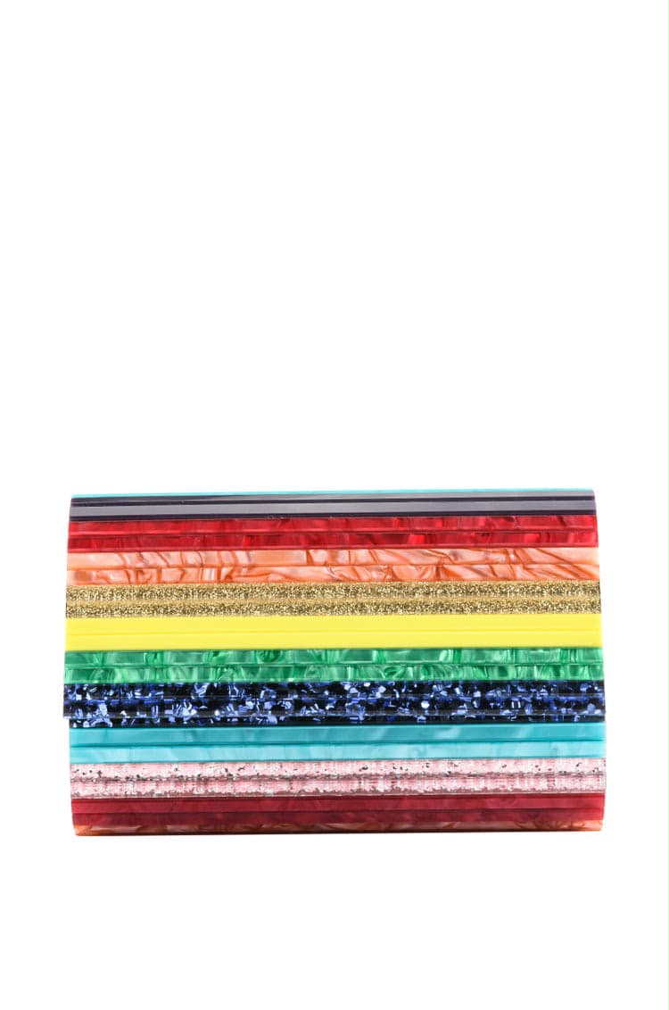 J-I-M-M-Y C-H-O-O Party Envelope Clutch – Premium Quality Women Bag | Glitter Perspex (Multi Color Design B)
